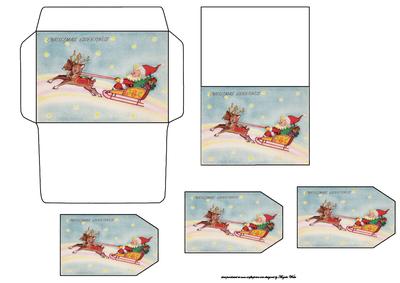 Santa and Reindeer, Gift Card Envelope and Tags