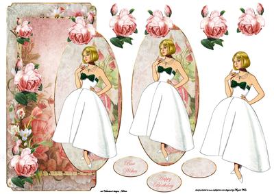 Lady with Summer Rose Blooms Card with Topper