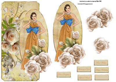 Lady in the Rose Garden Card Front with Topper