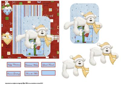 Polar Bear with His Gift, Card Front, Topper and Decoupage