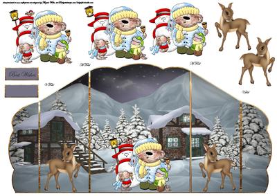 Carol Singers in Mountain Village Reversed Gatefold Card