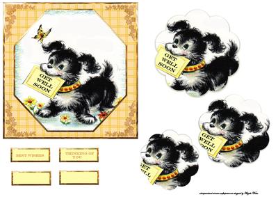 Doggy Get Well Greetings Card Front with Petal Pyramid