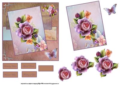 English Rose Card with Topper and Decoupage