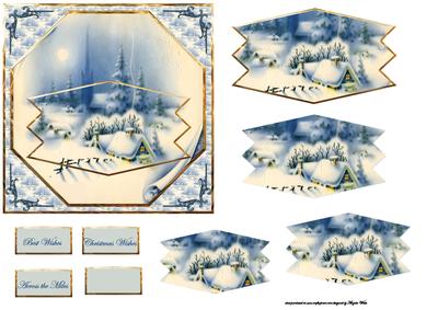 Snow Village Card with Shaped Pyramid and Sentiment Tags