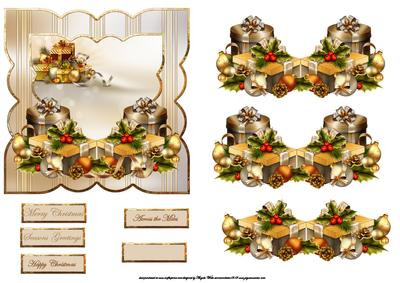 Gifts, Baubles and Holly Card with Decoupage