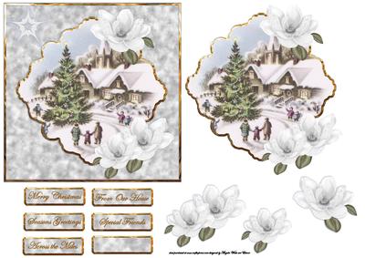 Village Life at Christmas Card with Topper