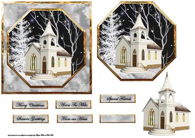 Church in the Moonlight Card with Topper and Decoupage