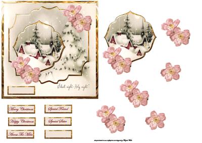 Vintage House and Christmas Rose Card