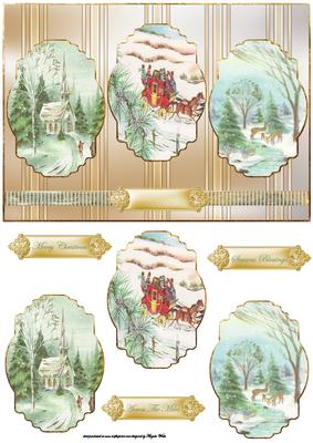 Church Coach and Deer Panel Card with Toppers