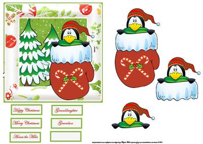 Penguin in a Mitten Card with Decoupage
