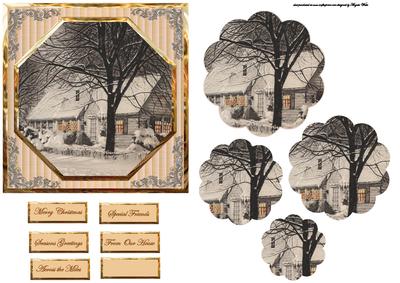 Winter House Scene Card with Petal Pyramid