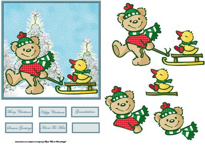 Teddy Bear Sledge Fun with Friend Duck