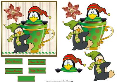 Penguins Hot Chocolate Night Card with Decoupage