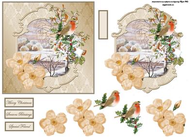 Christmas Rose and Robin Redbreast Card and Topper