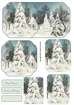 Winter Church at Christmas Dl Card with Topper