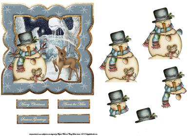 Snowman Village Card with Decoupage