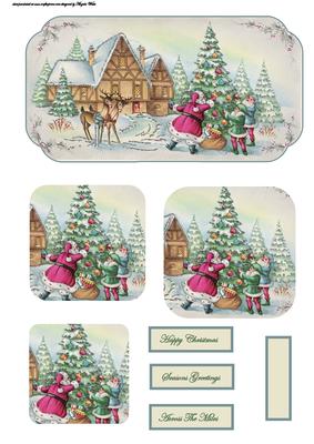 Santa's House, Trees, Elves and Reindeer