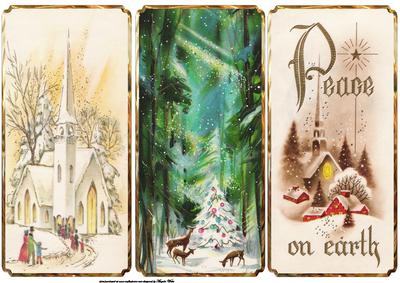 Vintage Church and Reindeer Scene Dl Toppers