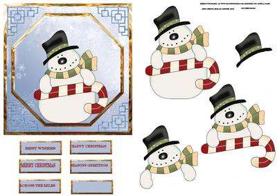 Candycane Snowman Card with Decoupage