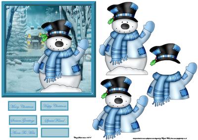 Waving Snowman Card with Decoupage
