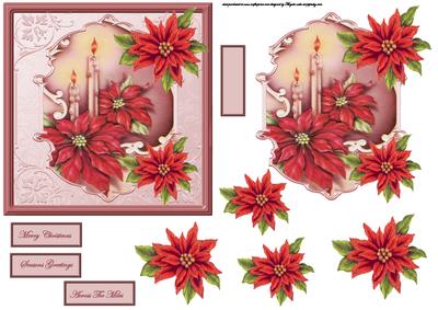 Poinsettias and Christmas Candles Card