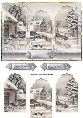 Winter on the Farm at Christmas Card with Panels