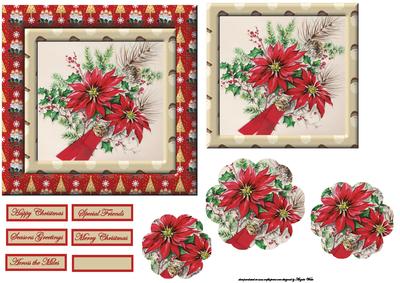 Red Poinsettia and Pine Cones Card with a Topper