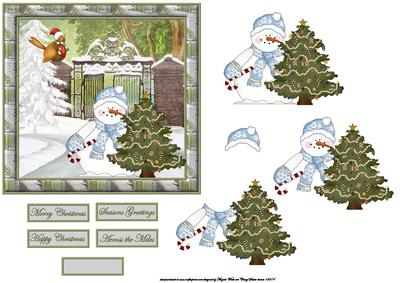 Snowman Has a Christmas Tree, with Decoupage