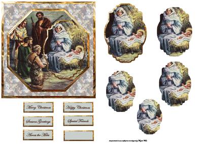 Vintage Nativity Card Front with a Topper
