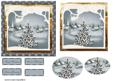 Christmas Tree in the Village Card and Topper