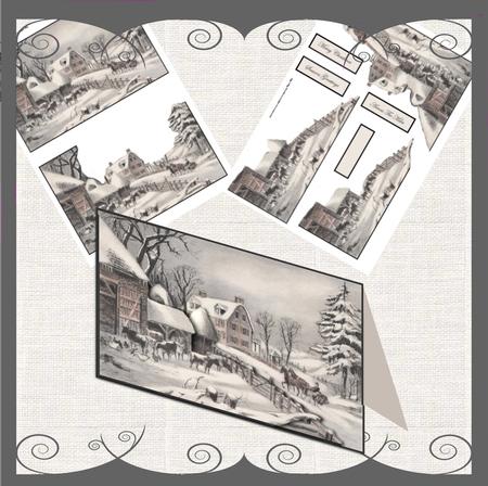 Winter Farm Easy Cut Decoupage with Sentiment Tags