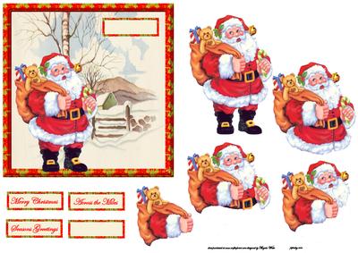 Santa is Walking Today Card with Decoupage