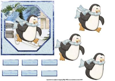 Penguin Skating Card with Decoupage