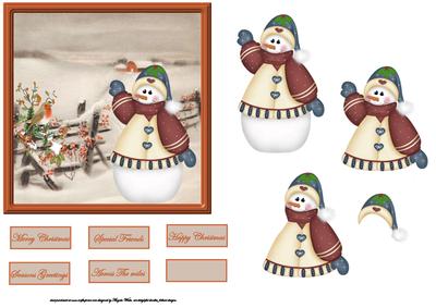 Snowman and a Robin Card with Decoupage