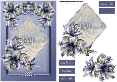 Vintage Christmas and Winter Lilies Card with Topper