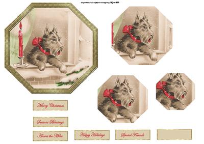 Dog Waiting for Christmas Octagon Card Front