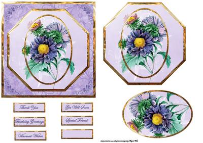 Aster Flowers Octagon Card with Toppers