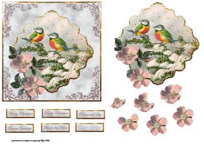 Christmas Rose and Birds Card with a Topper