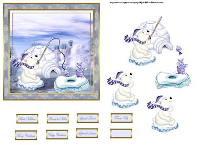 Polar Bear Fishing, Card with Decoupage