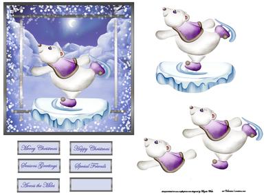 Polar Bear Skating Card with Decoupage