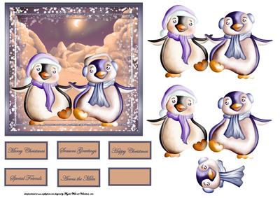 Penguin Friends Card with Decoupage