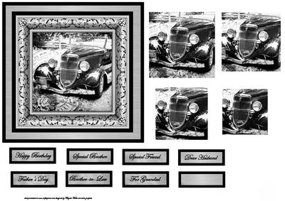 Silver and Black Vintage Car, Card