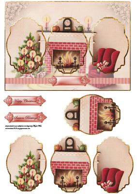 Christmas Room with Tree and Fire Panel Card