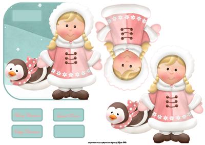 Eskimo and Penguin Over the Edge Card