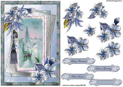 Christmas Tidings and Blue Flowers Card