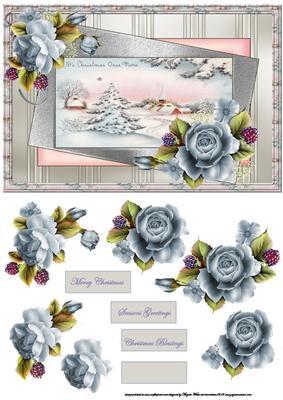 Vintage Christmas and Winter Rose Card