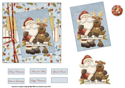 Santa and His Deer Friend Card with Topper