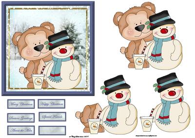 Bear and Snowman Friend Card with Decoupage