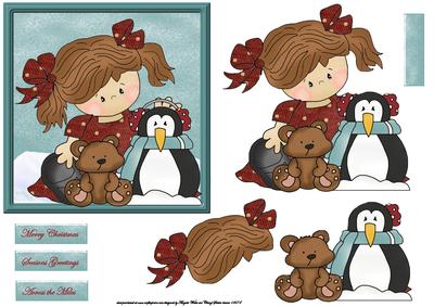 Lucy with Her Snowfriend Penguin and Decoupage