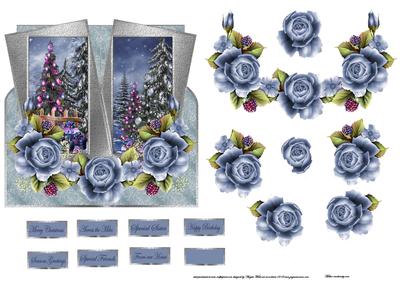 Blue Christmas Trees Over the Edge with Decoupage